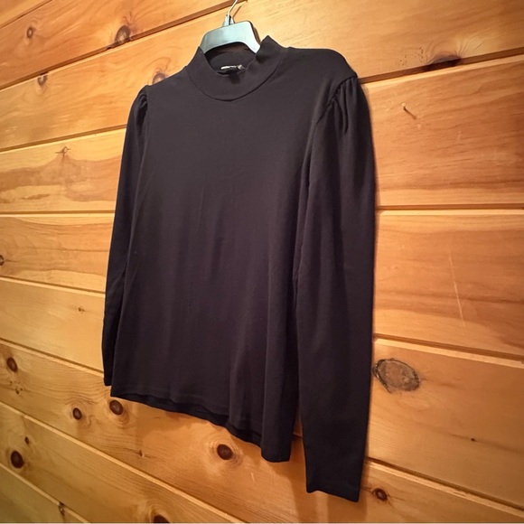 J.Crew Mock-neck Black Top with semi-puffed sleeves. Size S 100% cotton - Picture 2 of 6